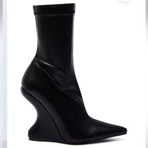Black Sculptural Wedge Sock Boot - Women